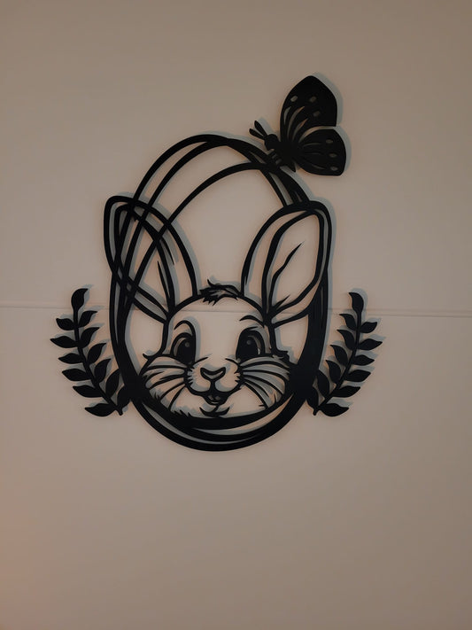 " Happy Bunny - Osterfreude Tür- und Wandschild in Schwarz"