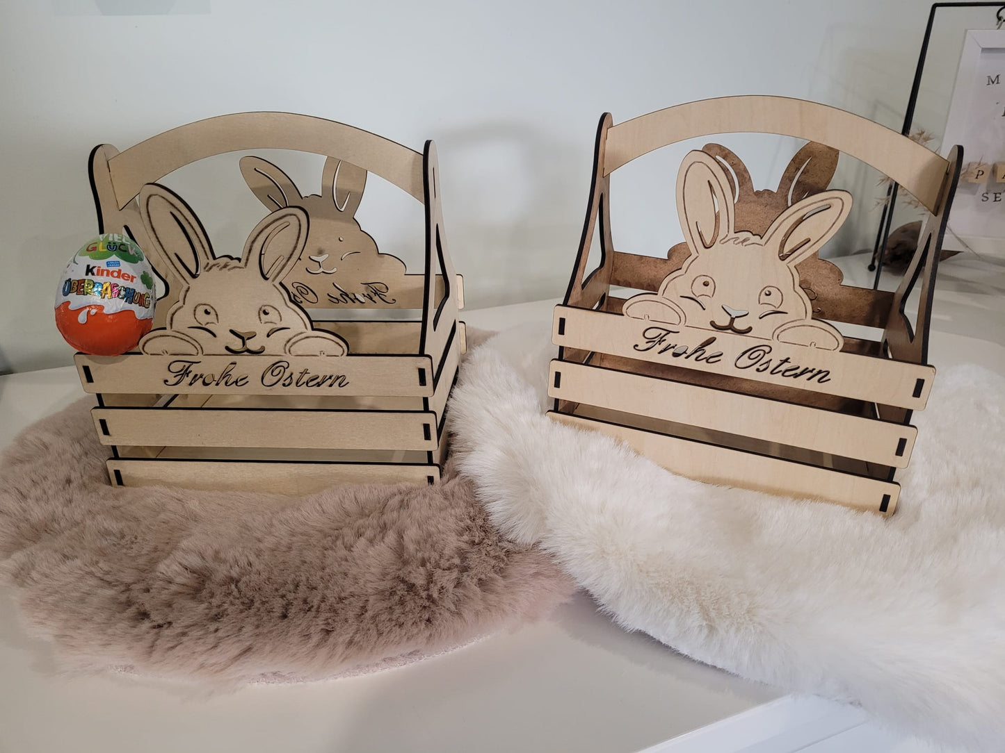 "Osterhasen-Holzkorb „Frohe Ostern“