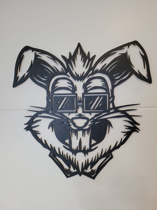 "Cool Bunny - Schwarzes HDF Tür- und Wandschild"