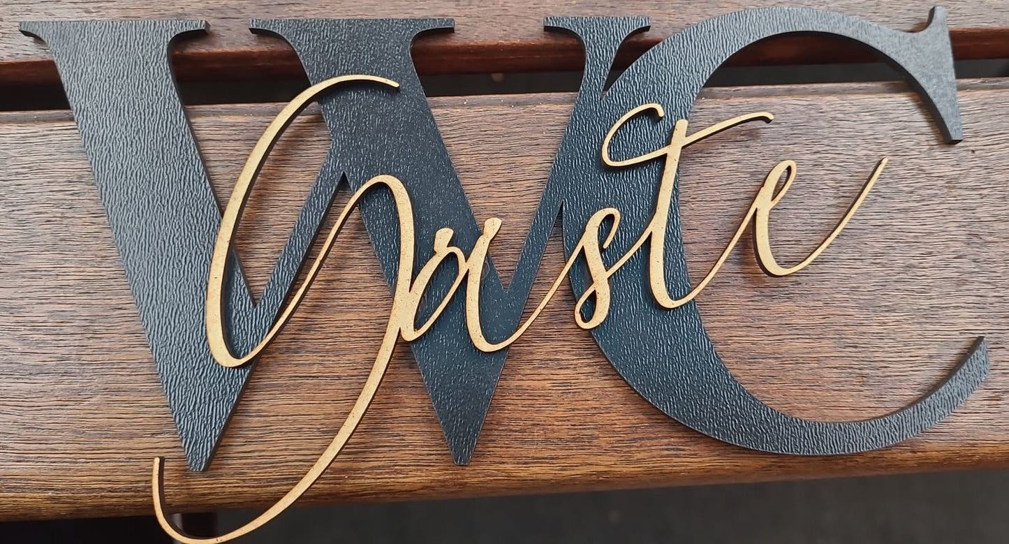 WC Schilder 'Gäste' und 'Bad' - Schwarzes Schild mit Naturfarbener Beschriftung